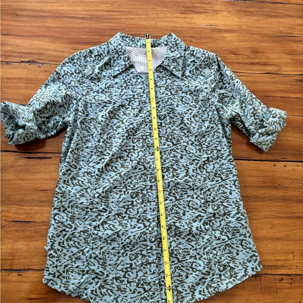 Royal Robbins Green Blue Button Down Shirt 3/4 Sleeve Fitted